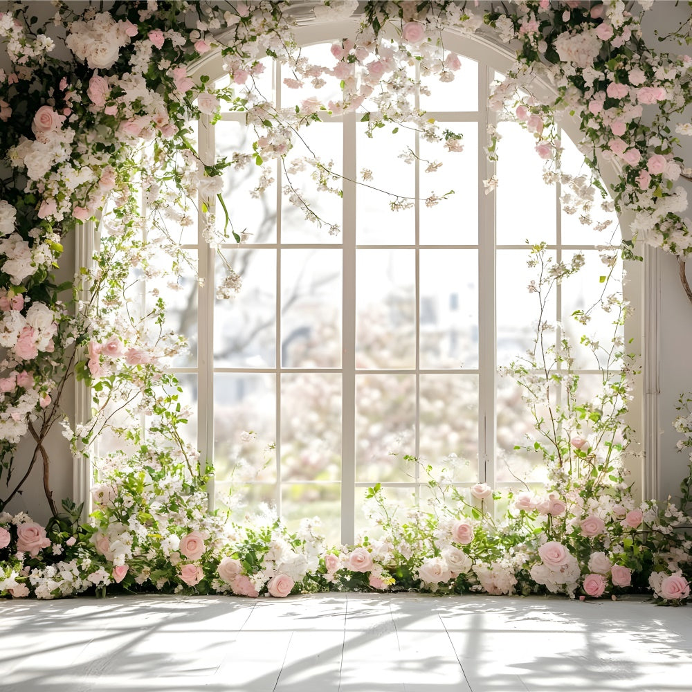Frühlingsfoto-Hintergrund Romantische Fensterrose Torbogen-Hintergrund TWW2-15