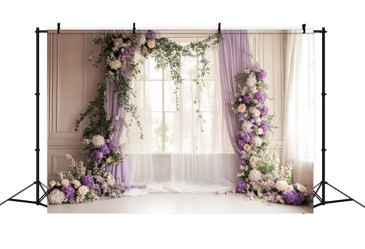 Frühlingshintergrund Ideen Lila Blumenbogen Hochzeitskulisse TWW2-20