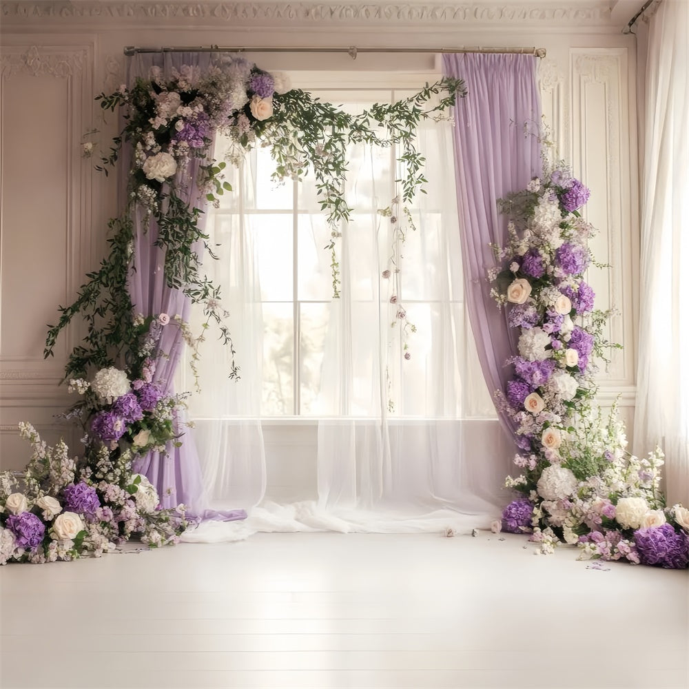 Frühlingshintergrund Ideen Lila Blumenbogen Hochzeitskulisse TWW2-20