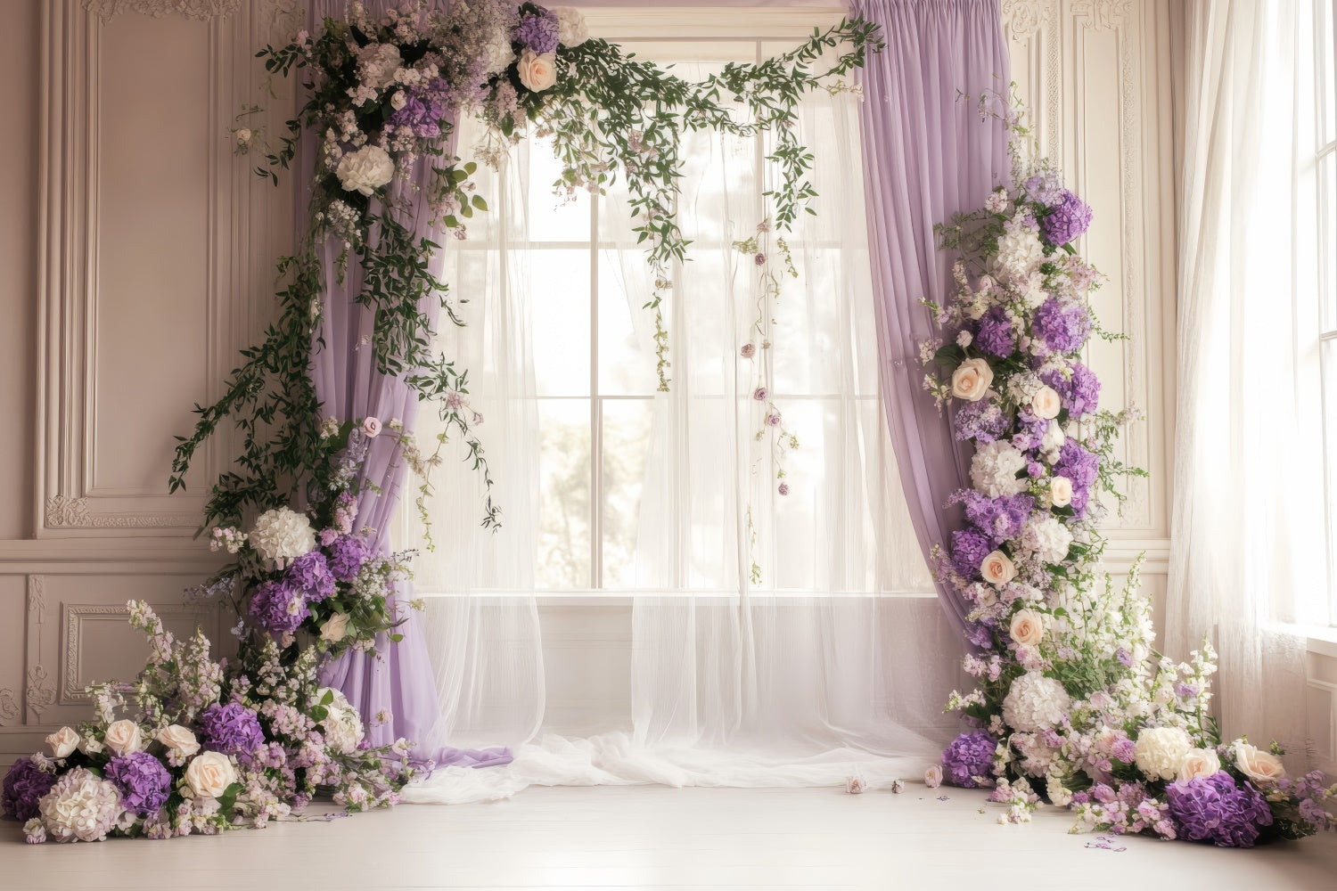 Frühlingshintergrund Ideen Lila Blumenbogen Hochzeitskulisse TWW2-20