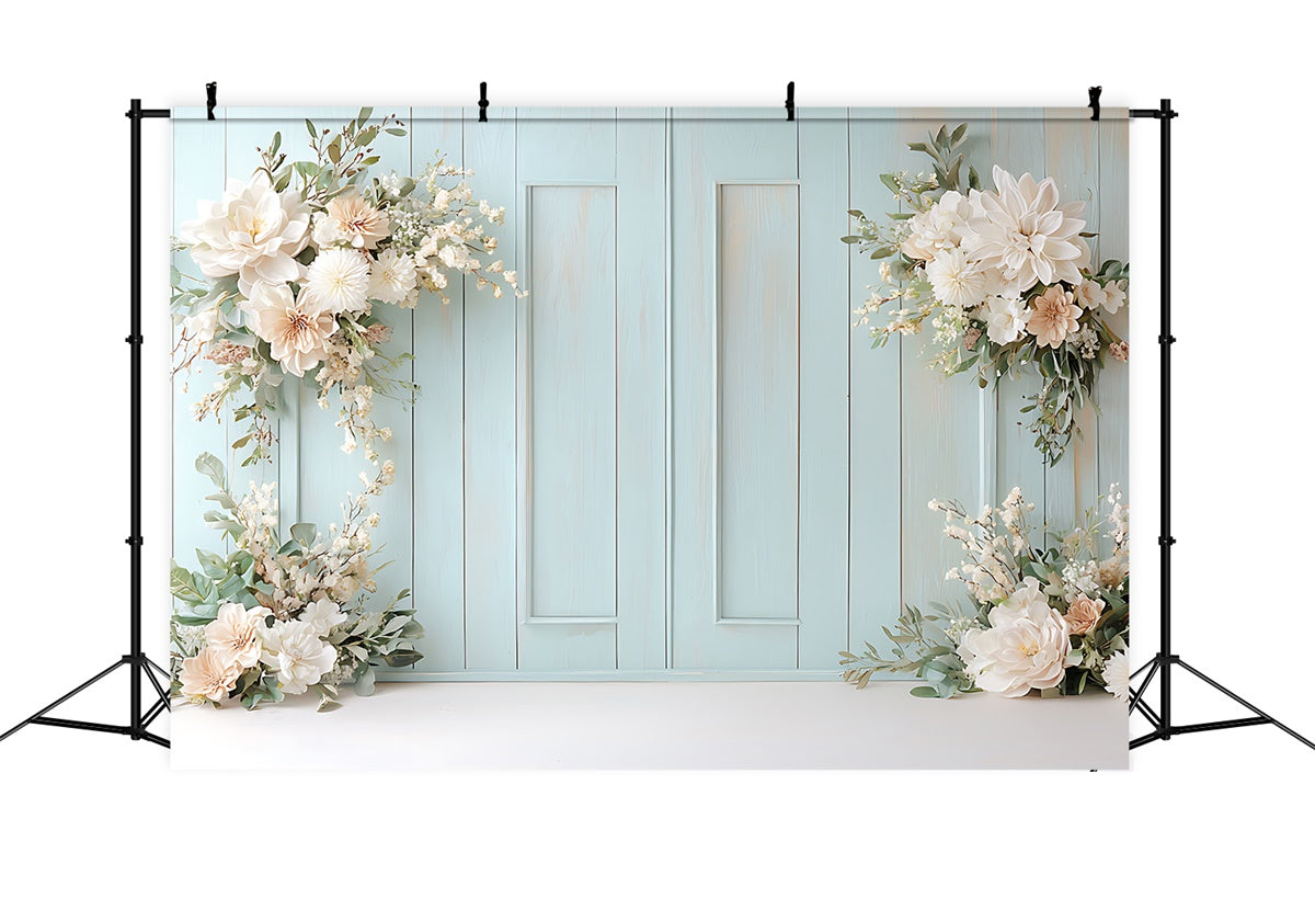 Frühling Fotokulissen Floraler Bogen Blaue Wand Hintergrund TWW2-26