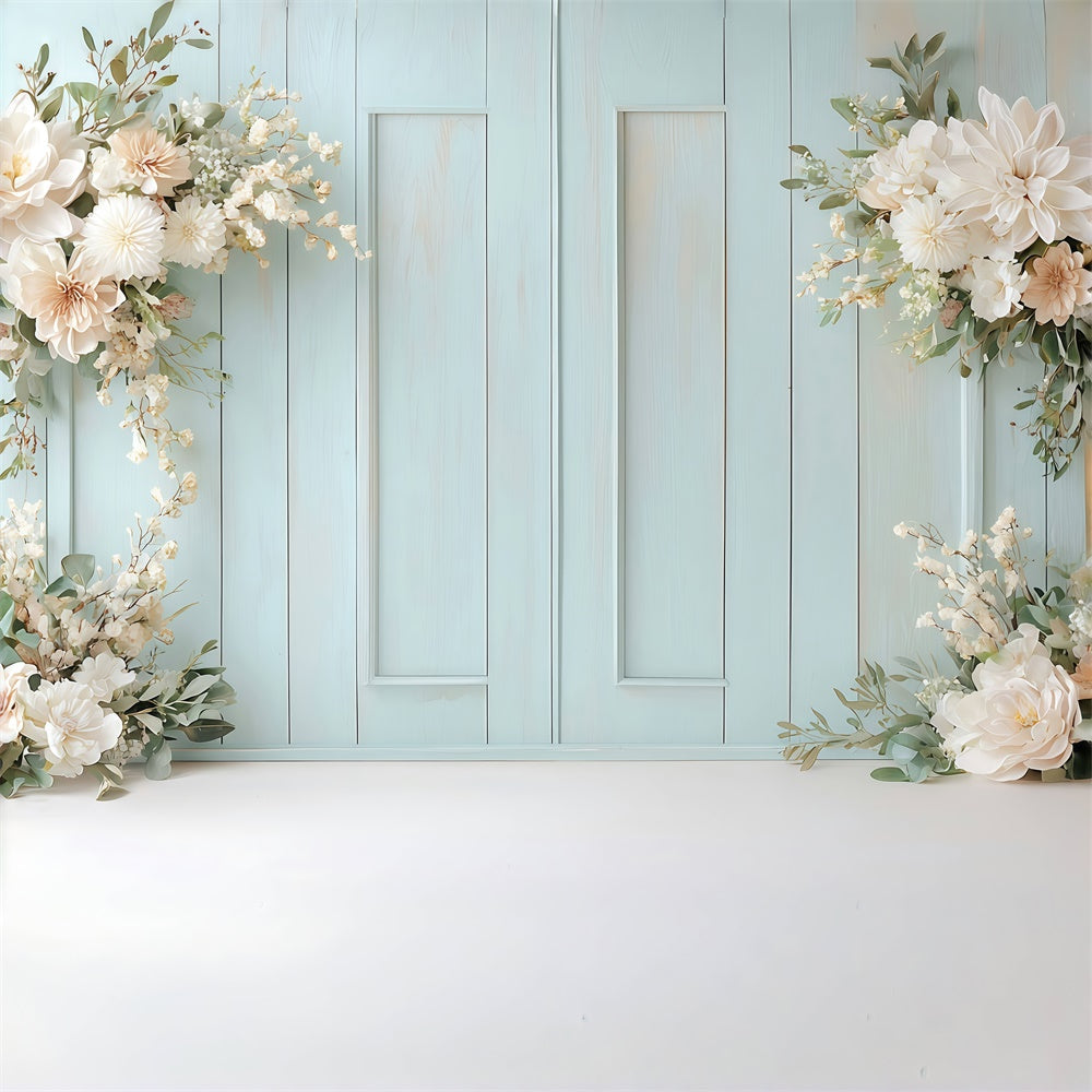 Frühling Fotokulissen Floraler Bogen Blaue Wand Hintergrund TWW2-26