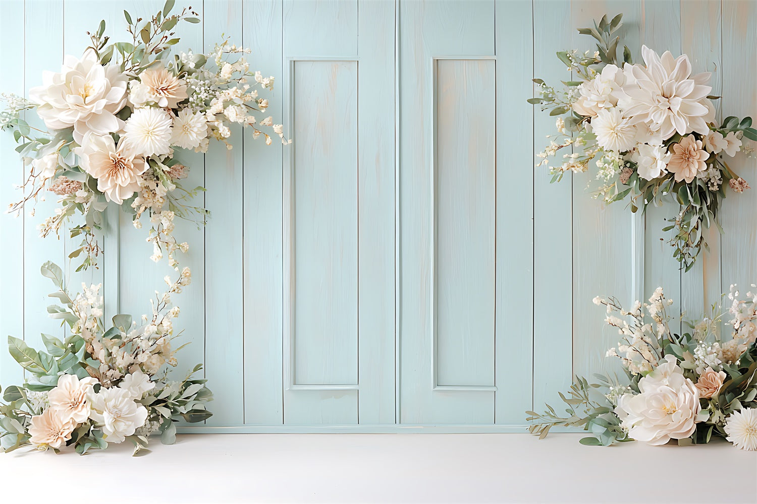 Frühling Fotokulissen Floraler Bogen Blaue Wand Hintergrund TWW2-26