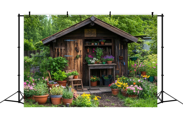 Backdrop Frühling Vintage Cottage Garden Geräteschuppen Backdrop TWW2-3