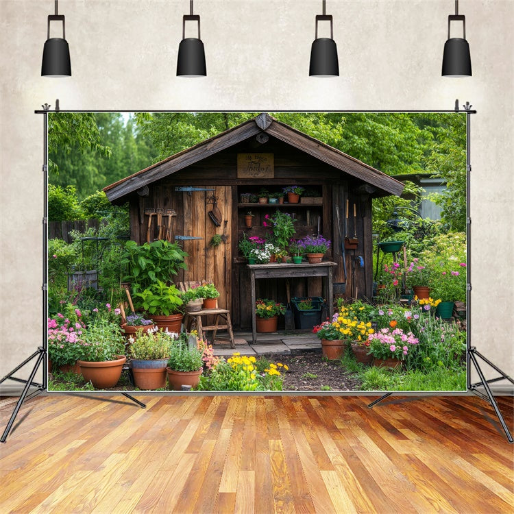 Backdrop Frühling Vintage Cottage Garden Geräteschuppen Backdrop TWW2-3