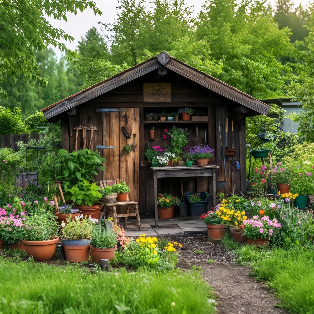 Backdrop Frühling Vintage Cottage Garden Geräteschuppen Backdrop TWW2-3