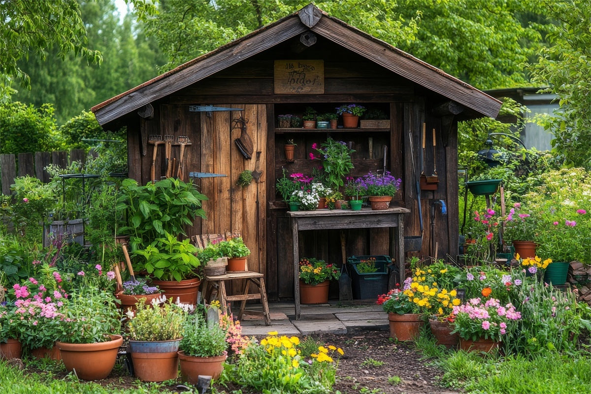 Backdrop Frühling Vintage Cottage Garden Geräteschuppen Backdrop TWW2-3