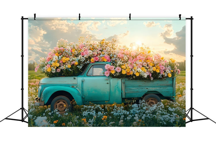 Frühling Backdrops Vintage Truck Lebendige Wildblumen Backdrop TWW2-40