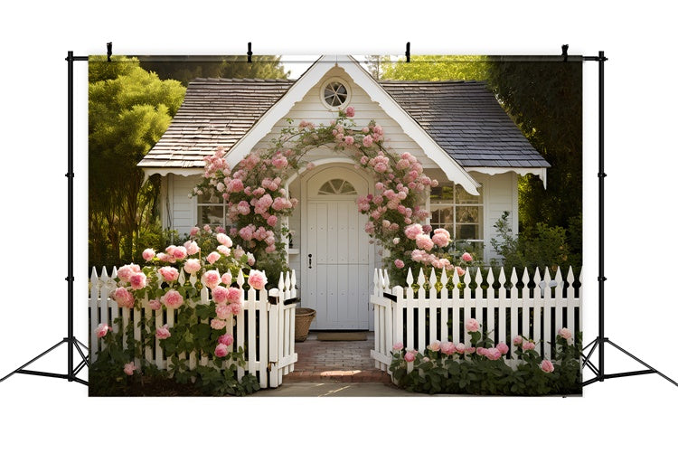 Frühling Fotokulissen Weißes Cottage Rose Gate Backdrop TWW2-7