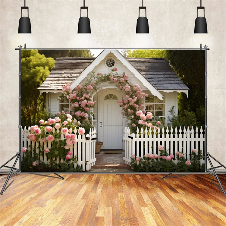Frühling Fotokulissen Weißes Cottage Rose Gate Backdrop TWW2-7