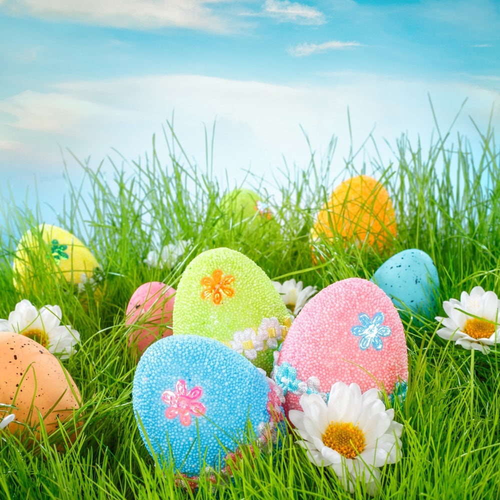 Ostern Backdrops Fotografie Blauer Himmel Eierblüten Backdrop TWW3-20