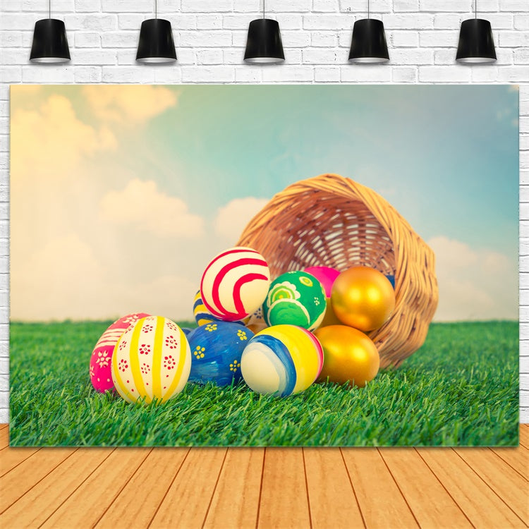 Ostern Fotokulisse Ideen Rustikaler Korb Eierjagd Hintergrund TWW3-22