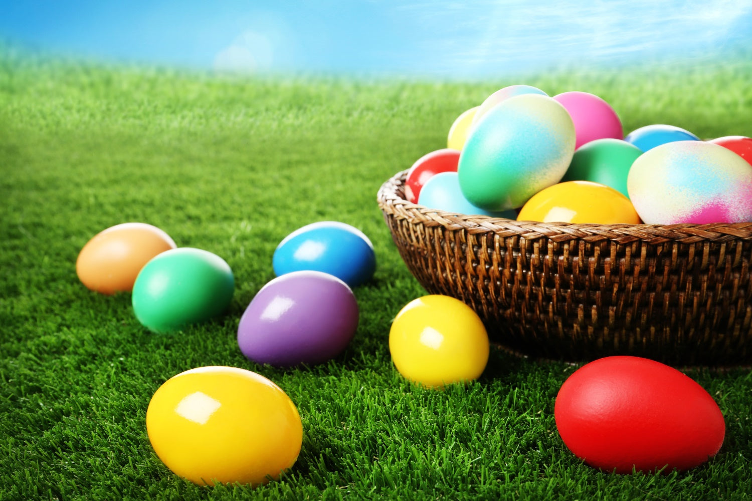 Ostern Fotokulisse Ideen Bunte Eierkorb Wiese Hintergrund TWW3-29