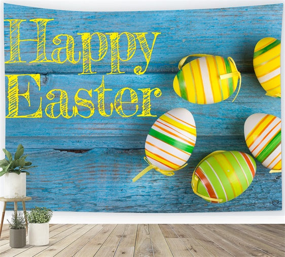 Ostern Backdrop Rustikal Blau Lebendig Gestreift Eier Backdrop TWW3-31