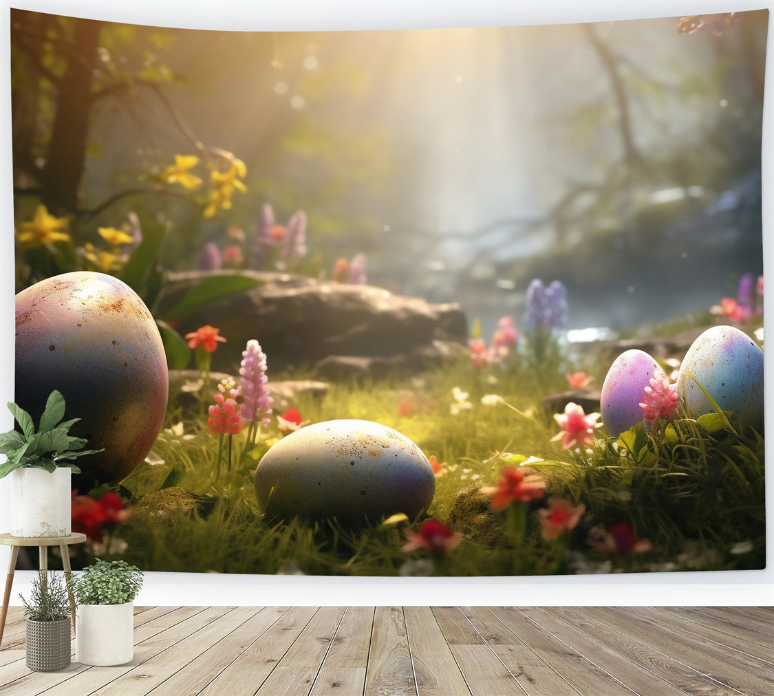 Ostern Fotohintergrund Verträumte Waldlandschaft Osterei Hintergrund TWW3-35