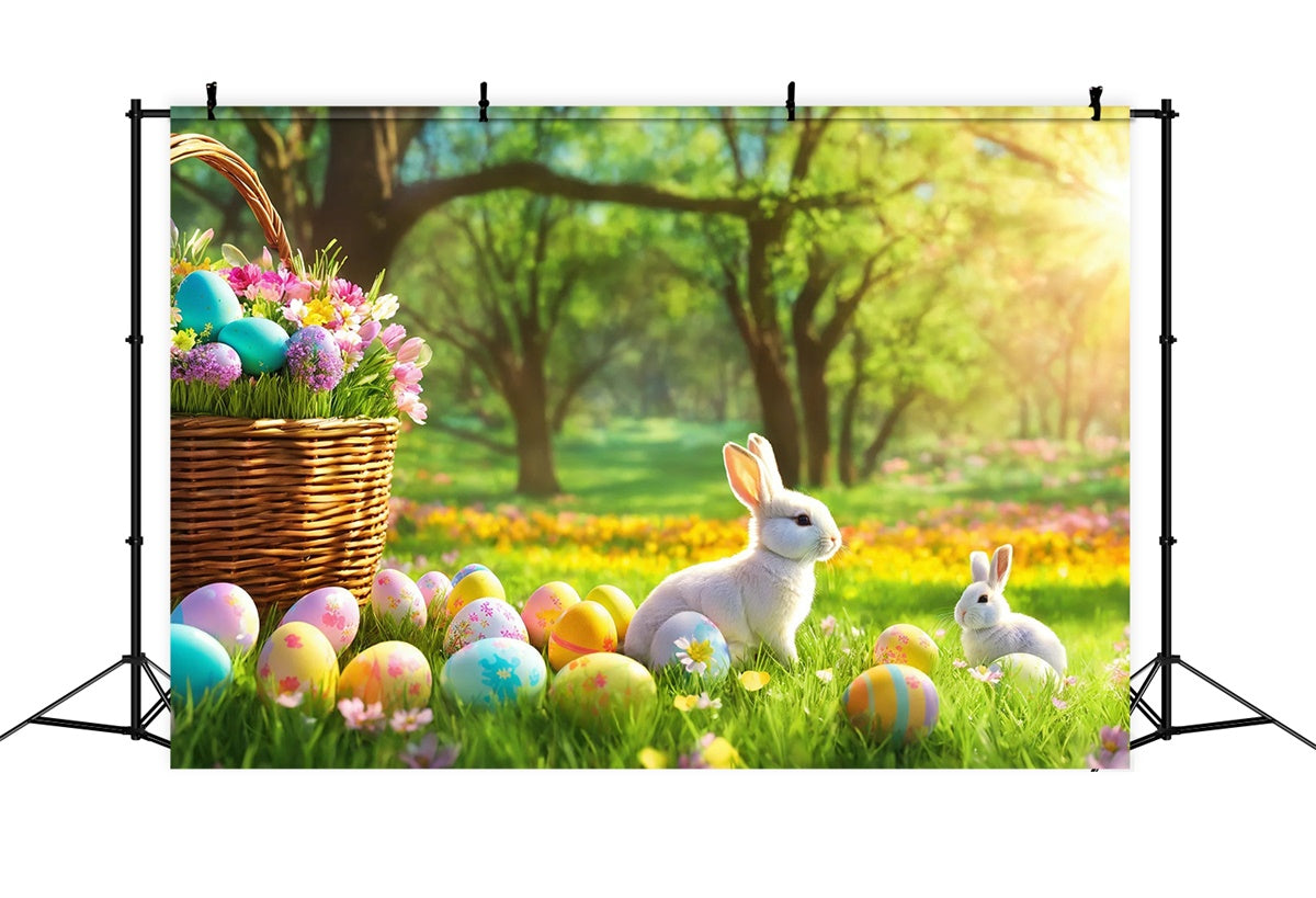 Ostern Fotohintergründe Sonnenbeschienener Wald Hasen Ei Hintergrund TWW3-36