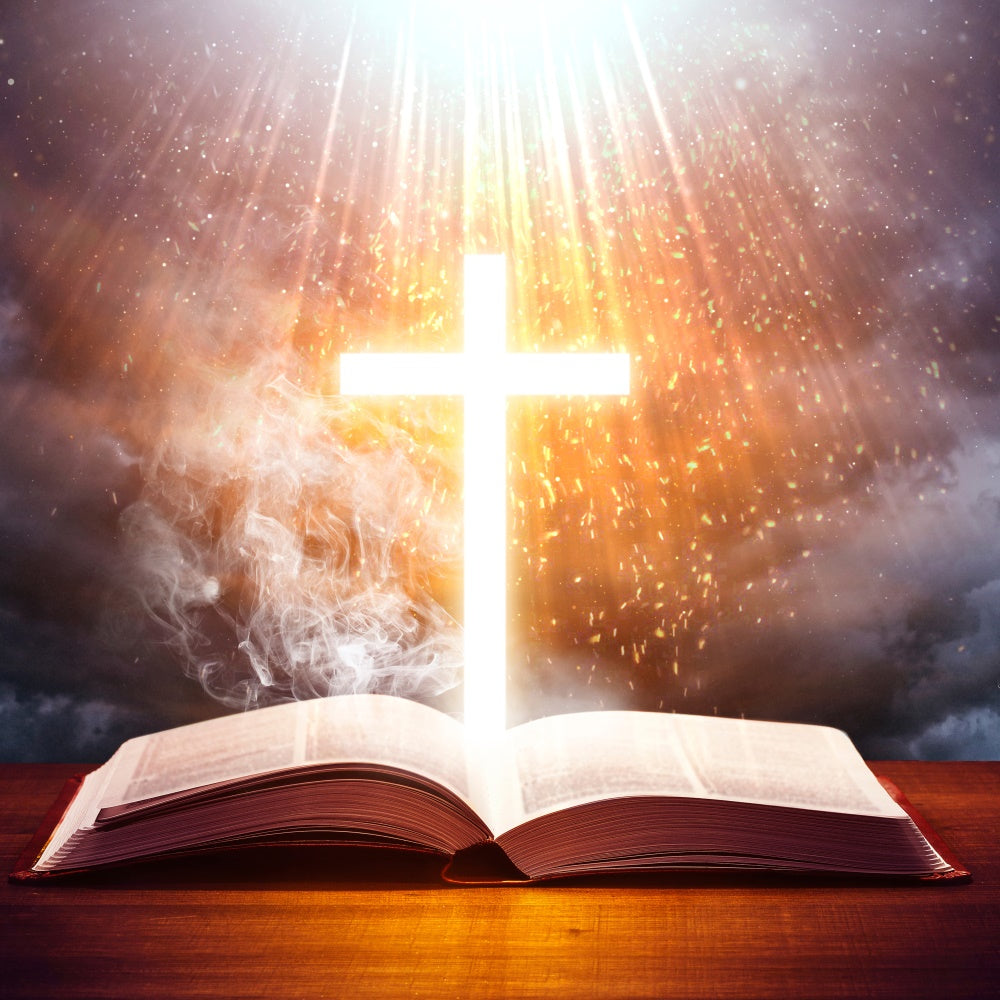 Ostern Backdrops Fotografie Glühendes Kreuz Heilige Bibel Backdrop TWW3-5