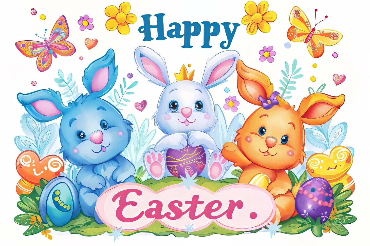 Thematische Osterkulisse Niedliche Hasen Eier Personalisierte Kulisse TWW3-56