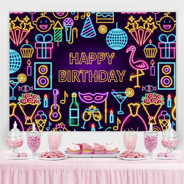 Personalisierte Backdrops für Geburtstag Retro Neon Icon Backdrop TWW3-68
