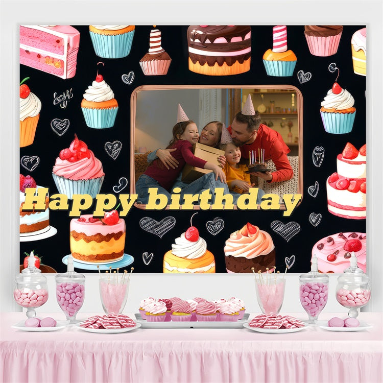 Custom Made Birthday Backdrops Pastell Cupcake Party Backdrop TWW3-73