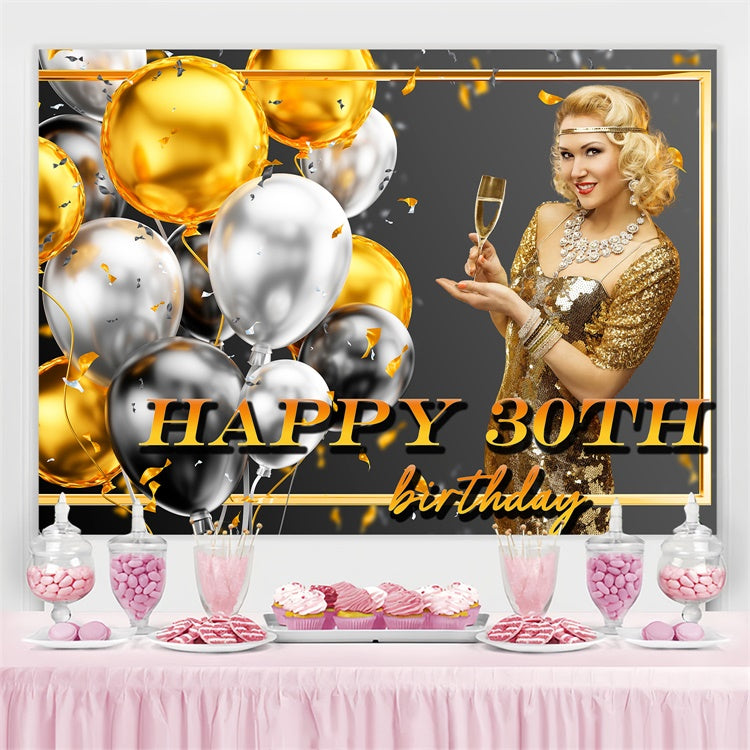 Custom Made Birthday Backdrops 30. Vintage Gold Ballon Backdrop TWW3-79