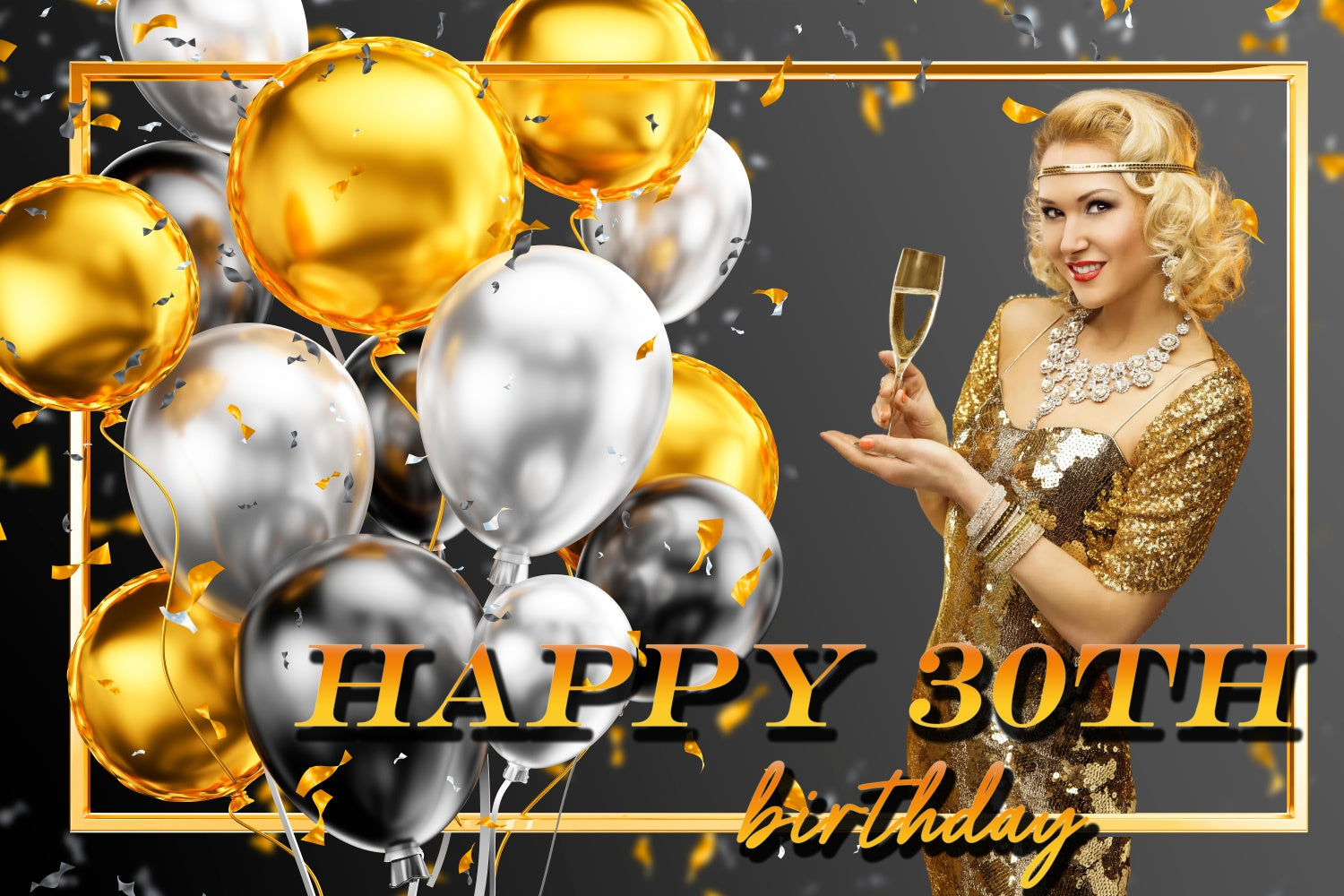 Custom Made Birthday Backdrops 30. Vintage Gold Ballon Backdrop TWW3-79