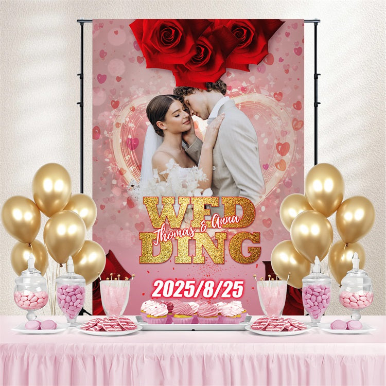 Hochzeit Zeremonie Backdrop Rote Rosen Liebe Personalisierte Backdrop TWW3-92