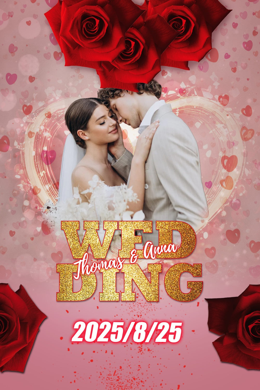 Hochzeit Zeremonie Backdrop Rote Rosen Liebe Personalisierte Backdrop TWW3-92