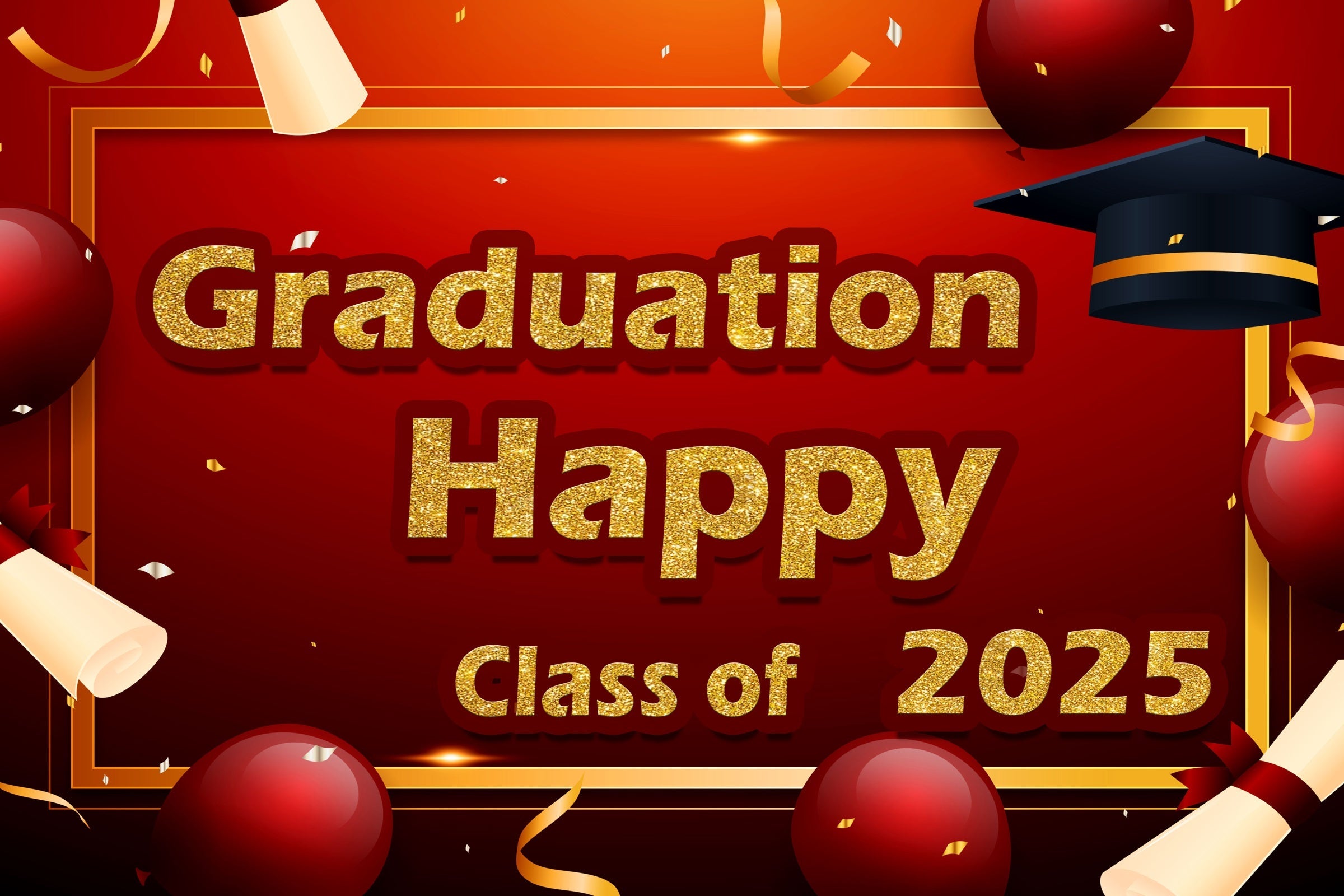 Graduation Backdrop Rot Gold Klasse von 2025 Party Graduation Backdrop TWW3-96