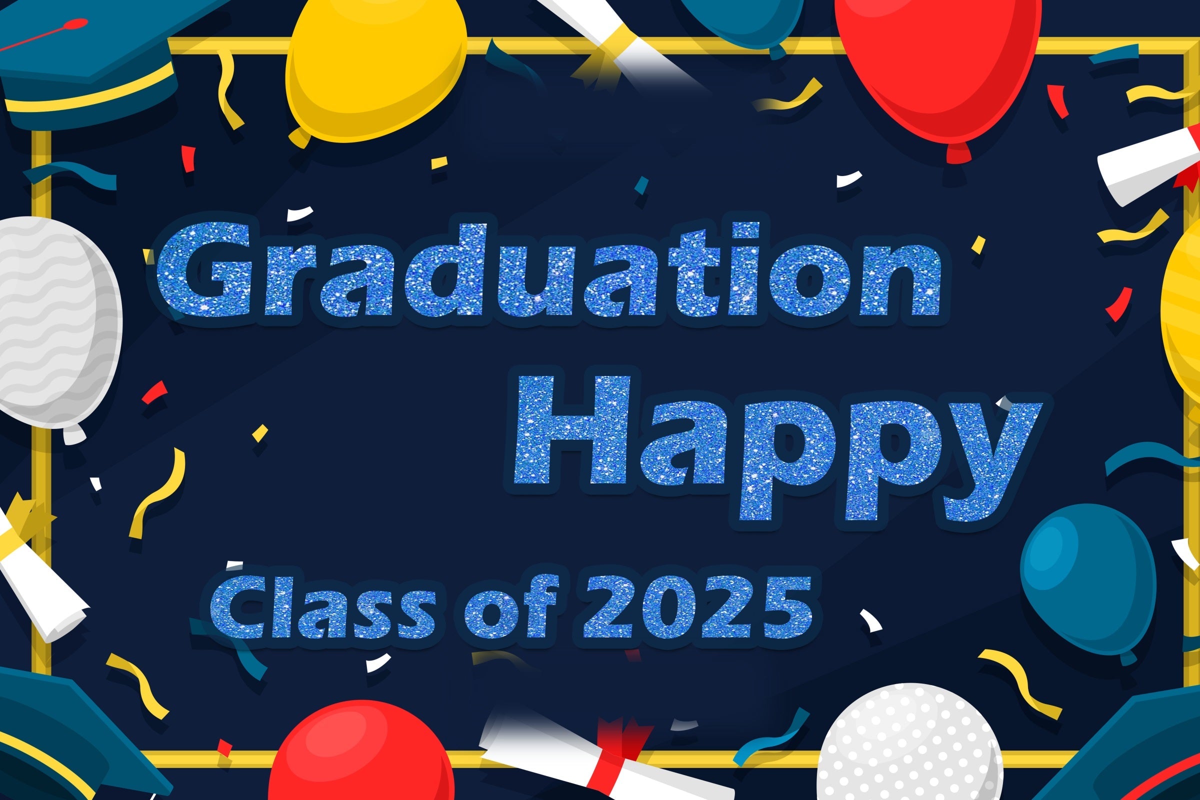 2025 Graduation Backdrop Bunte Luftballons Konfetti Party Graduation Backdrop TWW3-97