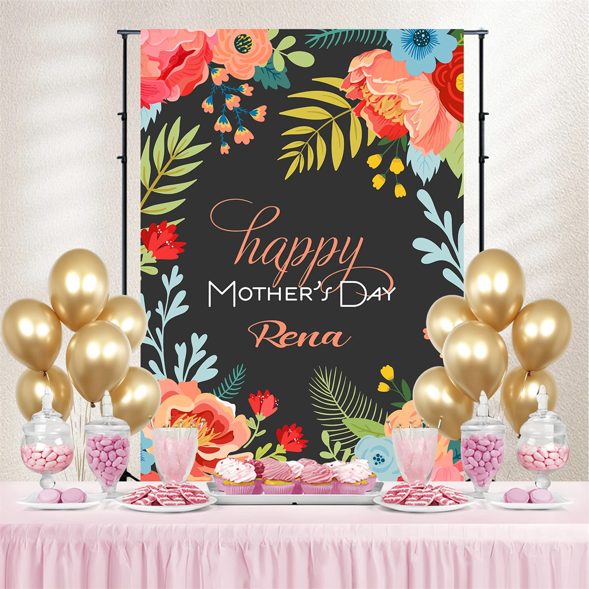 Backdrops For Mother's Day Rosa Blumen Personalisierte Backdrop TWW4-13