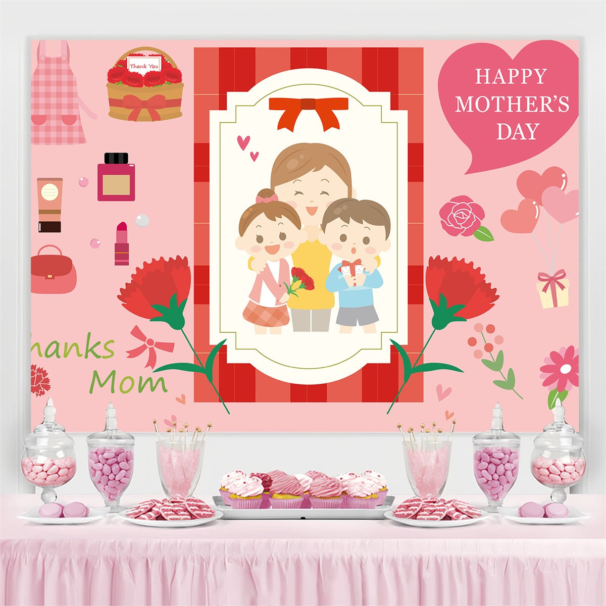 Mother's Day Backdrops Glowing Heart Rahmen Personalisierte Backdrop TWW4-1