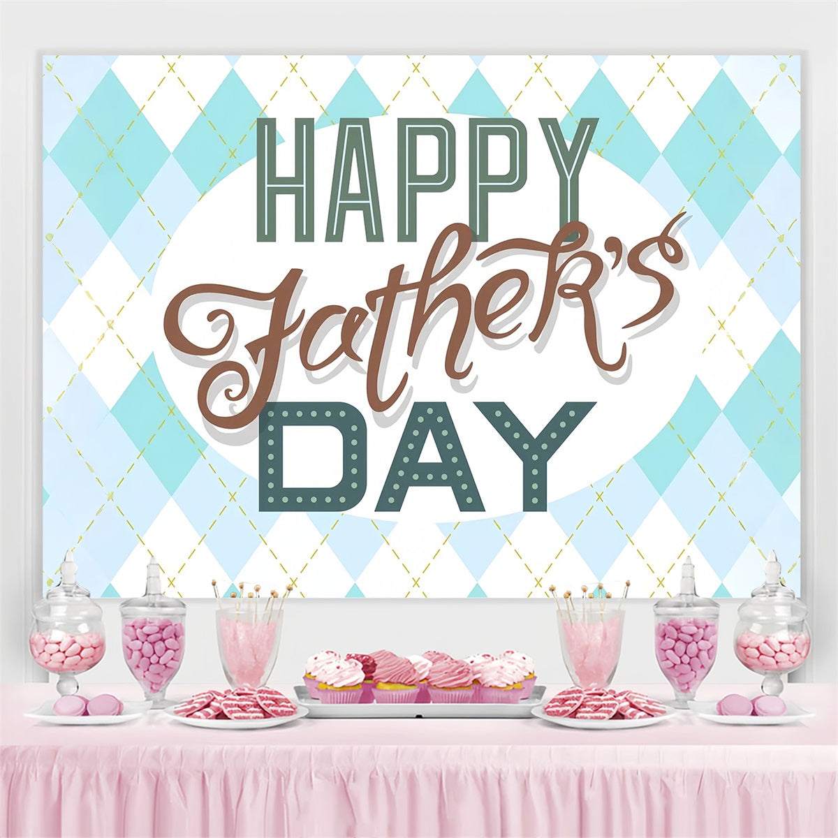 Backdrop Vatertag Blau Argyle Retro Individuelles Backdrop TWW4-73