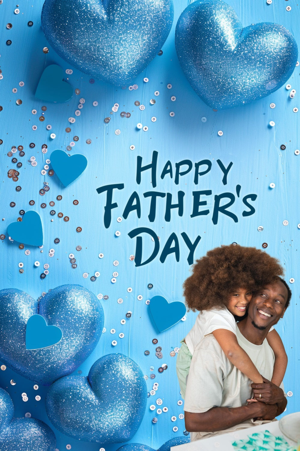 Vatertags-Hintergrund Blaue Glitzerherzen Personalisierter Hintergrund TWW4-92