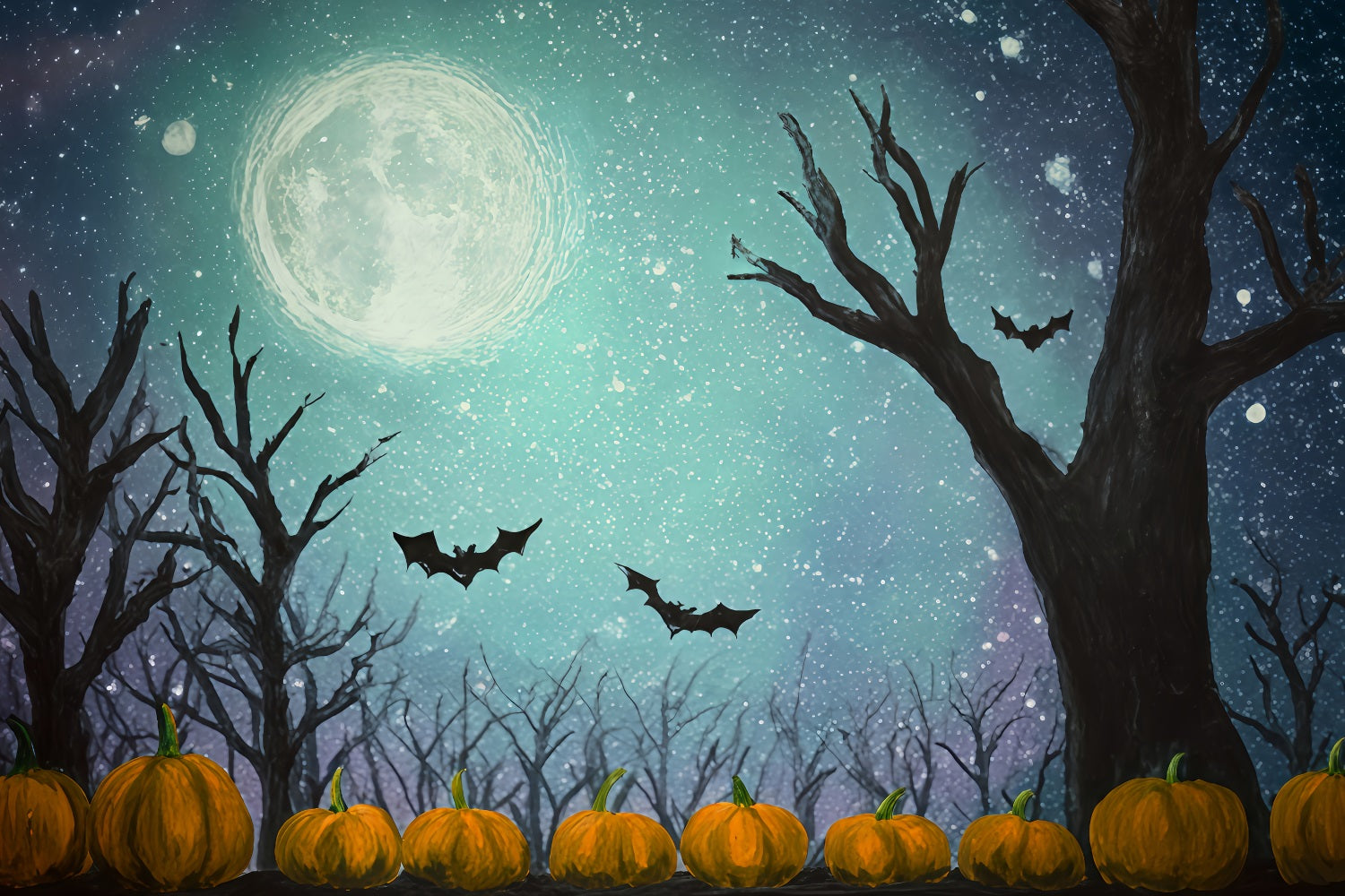 Halloween-Mond-Hintergrund Fledermäuse Kürbisse Sternenmondlicht Halloween-Fotohintergründe TWW510-17
