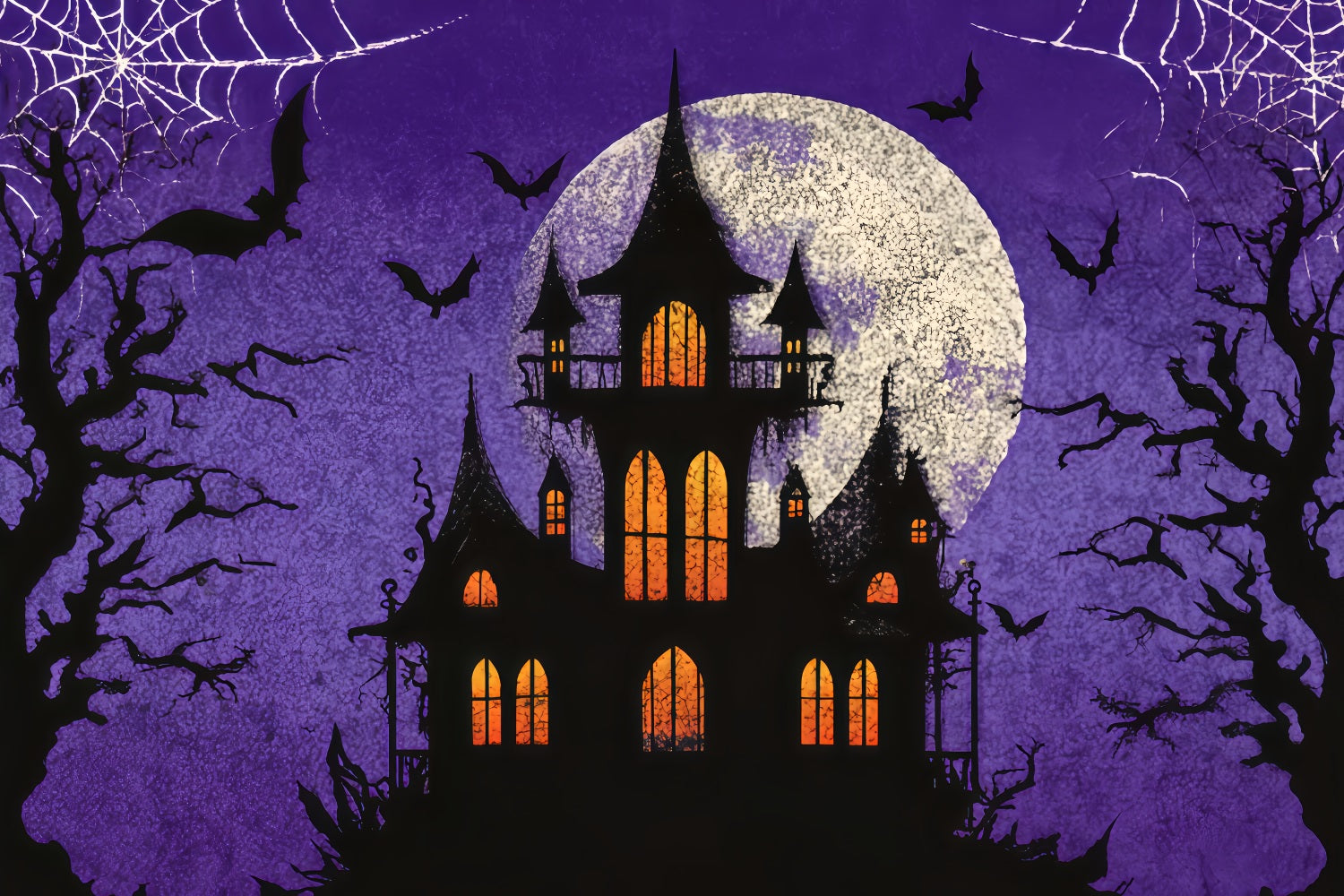Halloween-Hintergrund mit Fledermäusen Spukschloss Lila Mond Gruselige Halloween-Hintergründe TWW510-20
