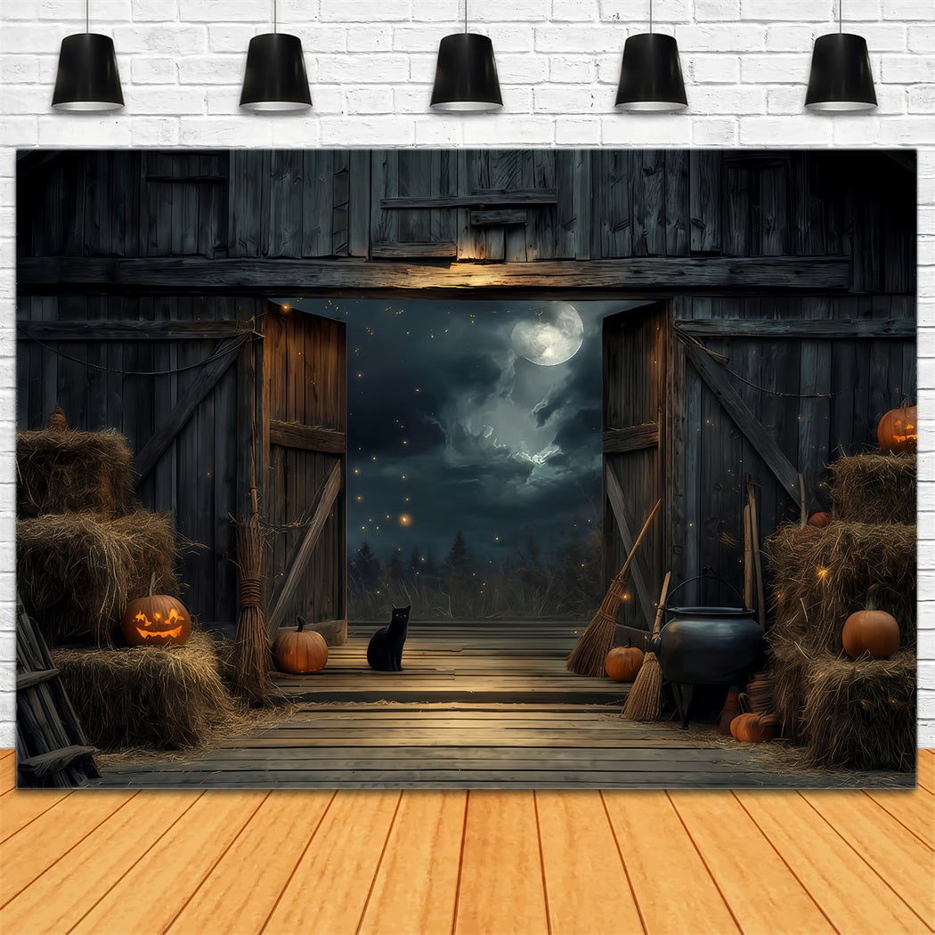 Halloween-Hintergrund in Farbe Schwarze Katze Scheune Mondlicht Halloween-Hintergrund TWW510-21