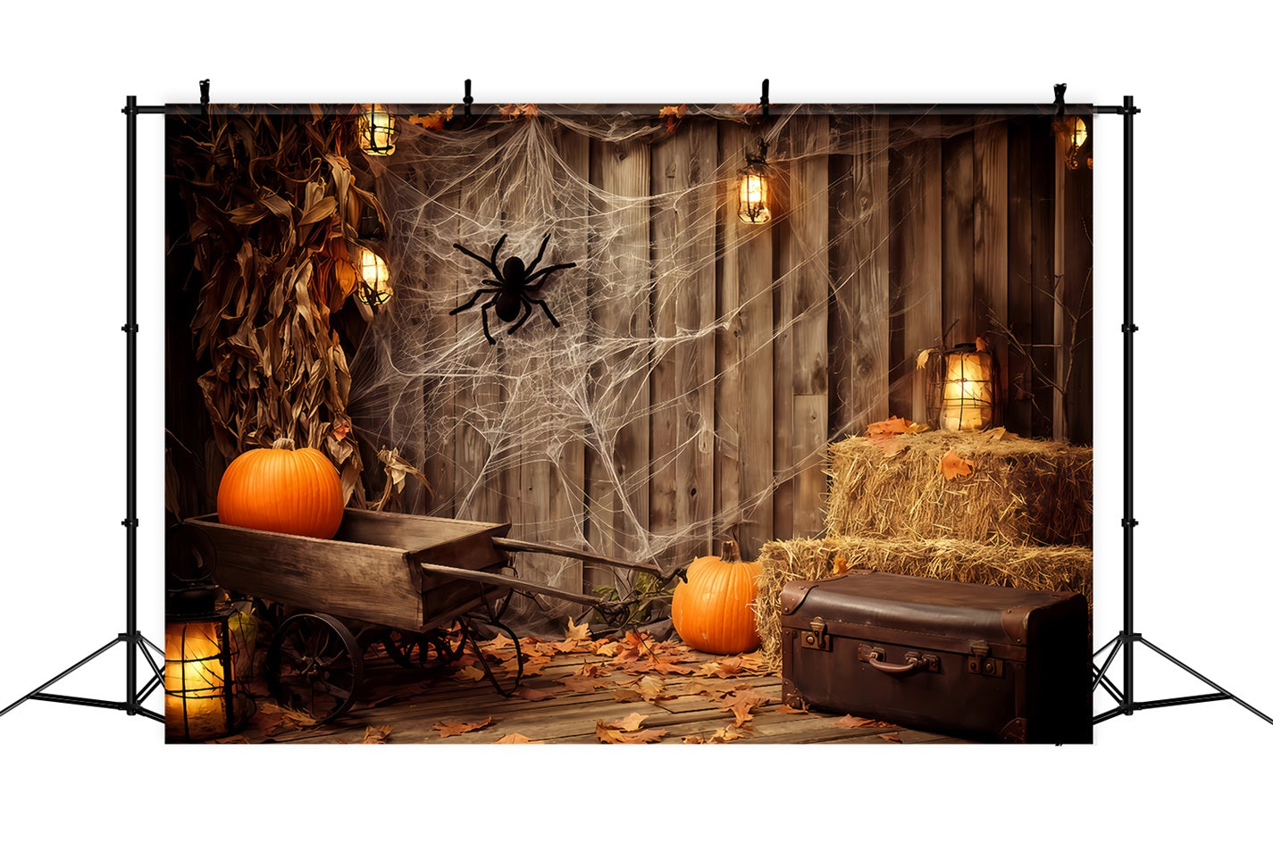 Halloween-Wand-Hintergrund Spinnennetz Rustikale Ecke Halloween-Fotohintergrund TWW510-23