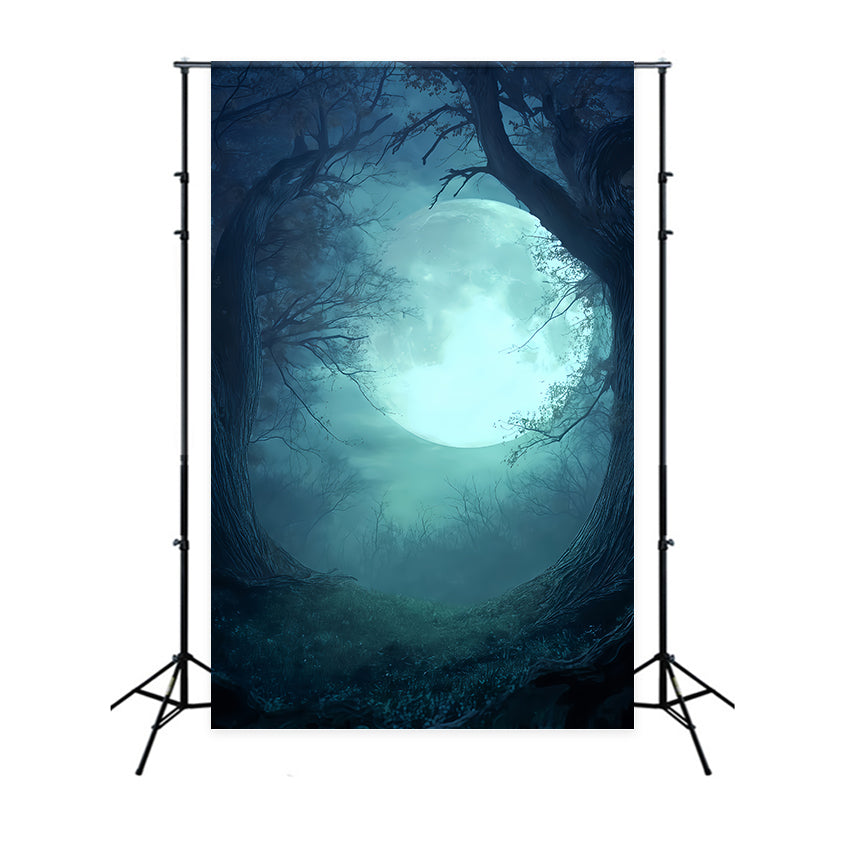 Halloween-Mond-Hintergrund Mondbeschienener Wald Dämmerungsglühen Gruseliger Halloween-Hintergrund TWW510-28