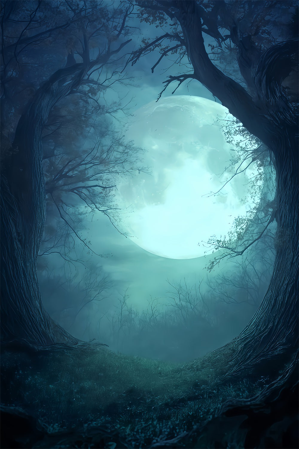 Halloween-Mond-Hintergrund Mondbeschienener Wald Dämmerungsglühen Gruseliger Halloween-Hintergrund TWW510-28