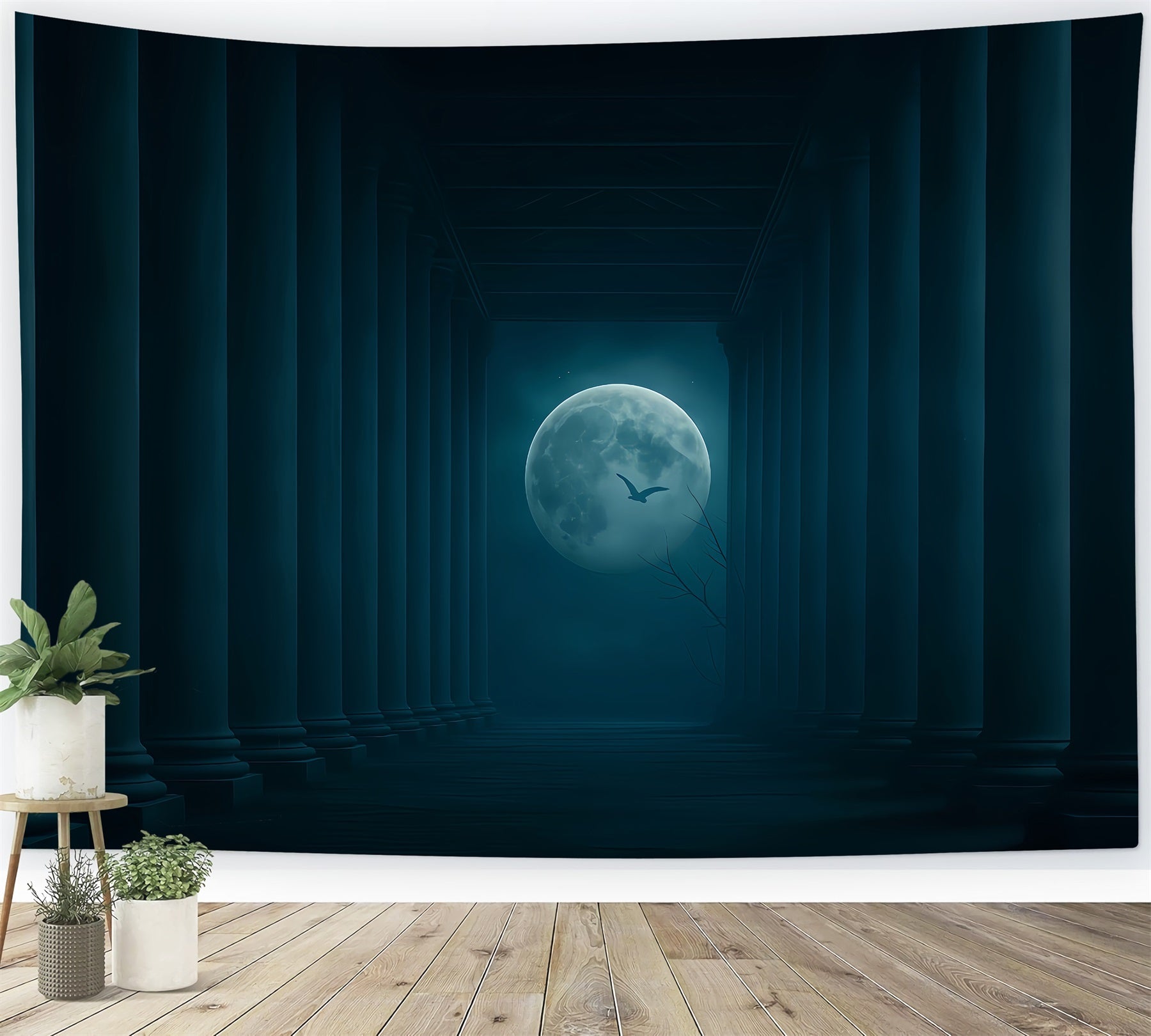 Halloween-Mond-Hintergrund Mondbeschienene Säulen Dunkler Korridor Halloween-Hintergrund TWW510-31