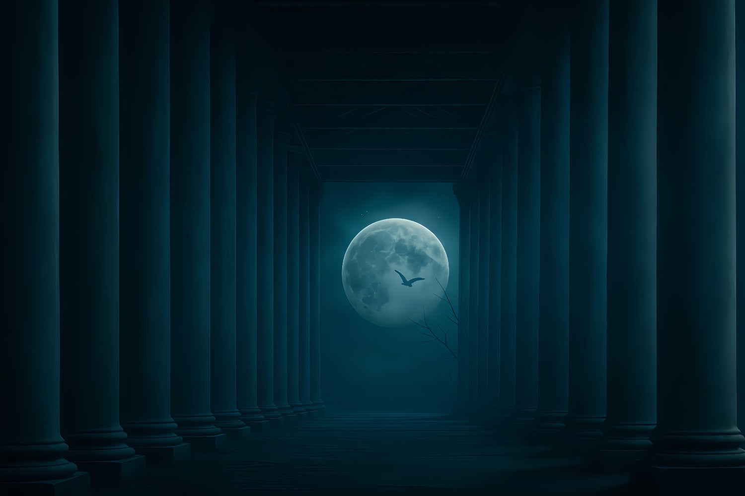 Halloween-Mond-Hintergrund Mondbeschienene Säulen Dunkler Korridor Halloween-Hintergrund TWW510-31