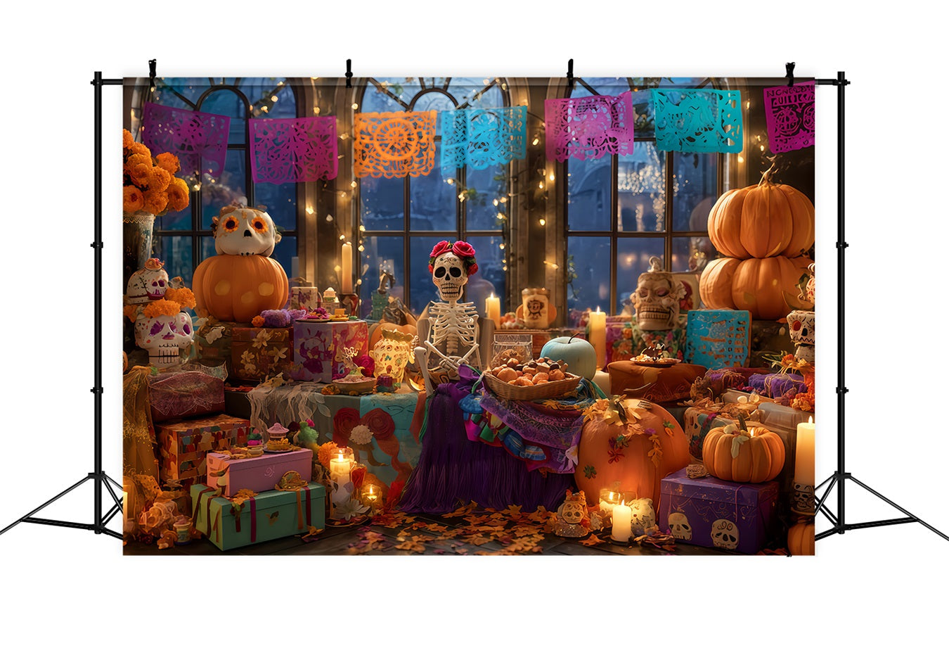 Gruselige Halloween-Hintergründe Skelett-Fiesta Kerzenlicht-Dekoration Halloween-Hintergründe TWW510-32