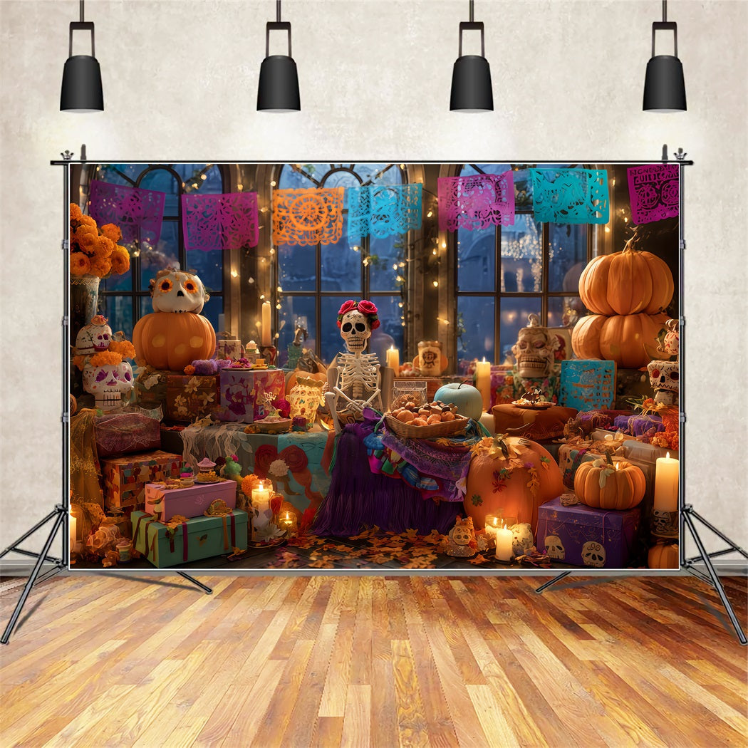Gruselige Halloween-Hintergründe Skelett-Fiesta Kerzenlicht-Dekoration Halloween-Hintergründe TWW510-32