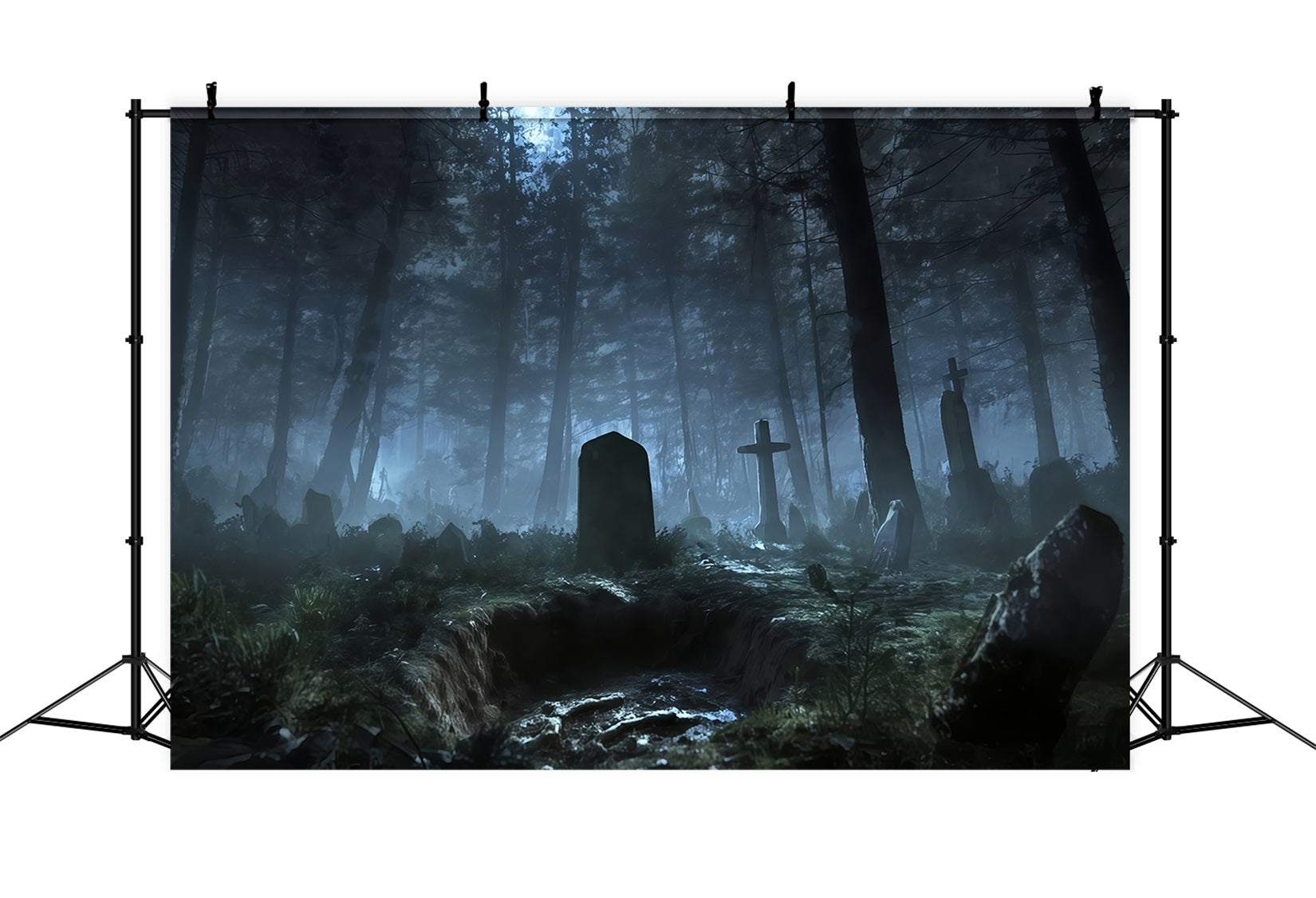 Friedhof-Hintergrund Hintergrund Nebelverhangener Wald Friedhofsschatten Halloween-Hintergrund für Fotos TWW510-34