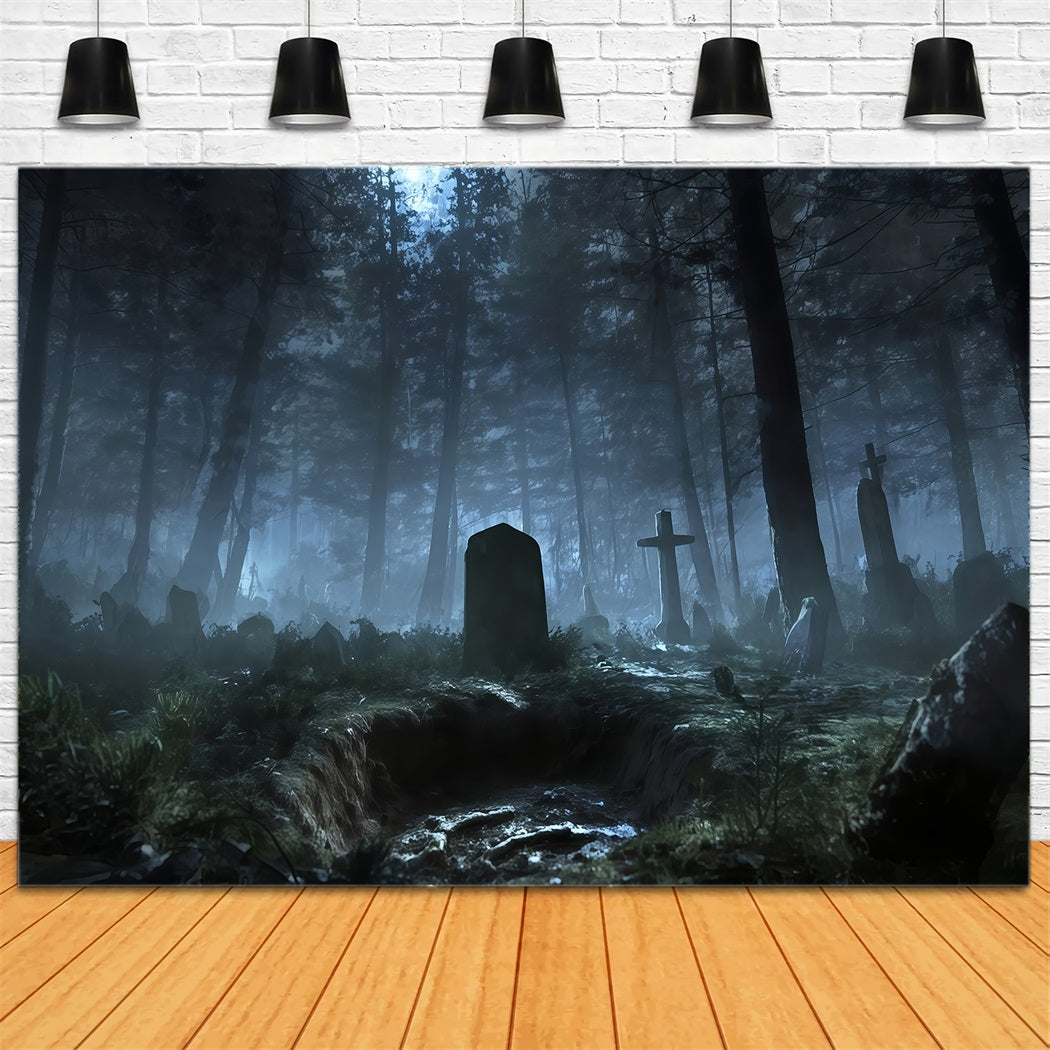 Friedhof-Hintergrund Hintergrund Nebelverhangener Wald Friedhofsschatten Halloween-Hintergrund für Fotos TWW510-34