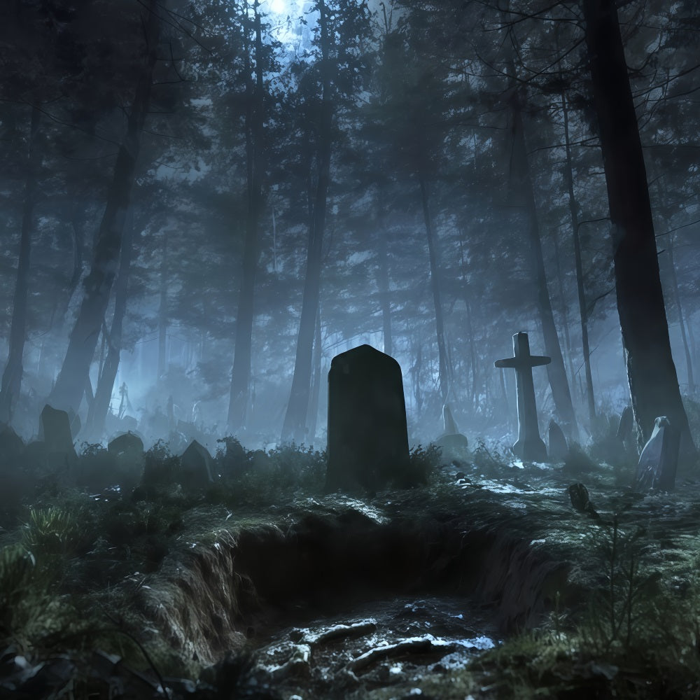 Friedhof-Hintergrund Hintergrund Nebelverhangener Wald Friedhofsschatten Halloween-Hintergrund für Fotos TWW510-34