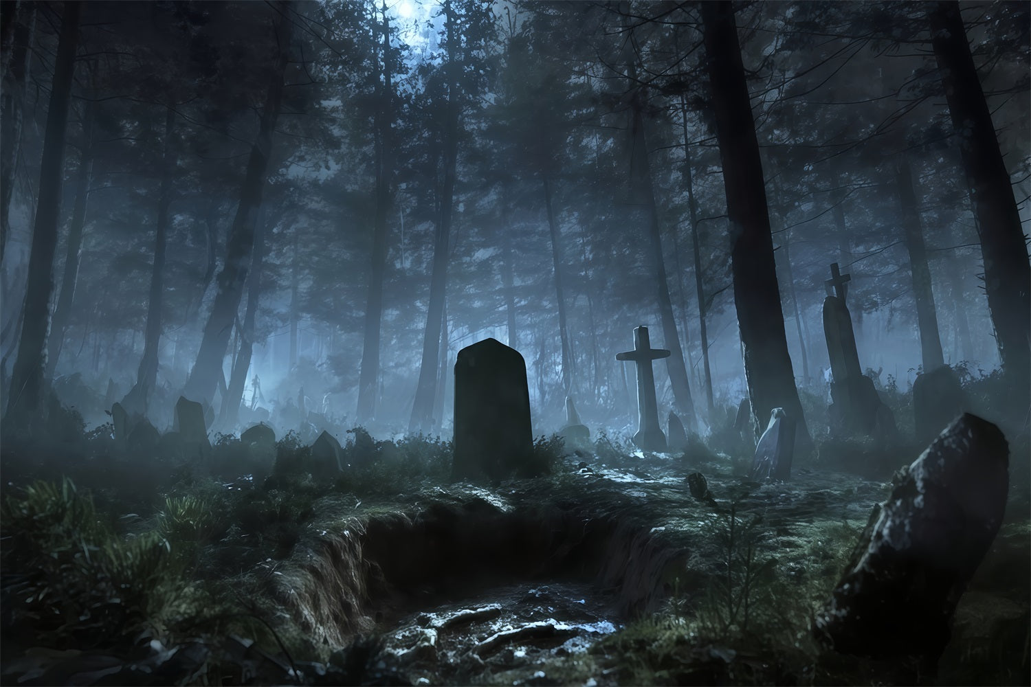 Friedhof-Hintergrund Hintergrund Nebelverhangener Wald Friedhofsschatten Halloween-Hintergrund für Fotos TWW510-34