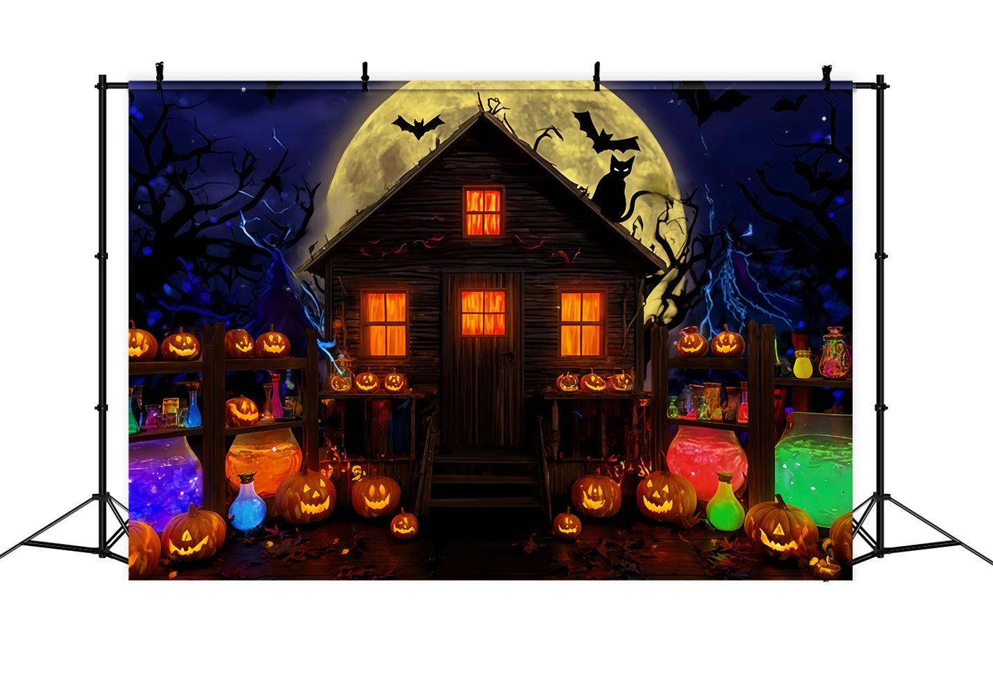 Spukhaus-Kulisse Zaubertrank-Hütte Mondlicht-Glühen Halloween-Fotokulissen TWW510-37