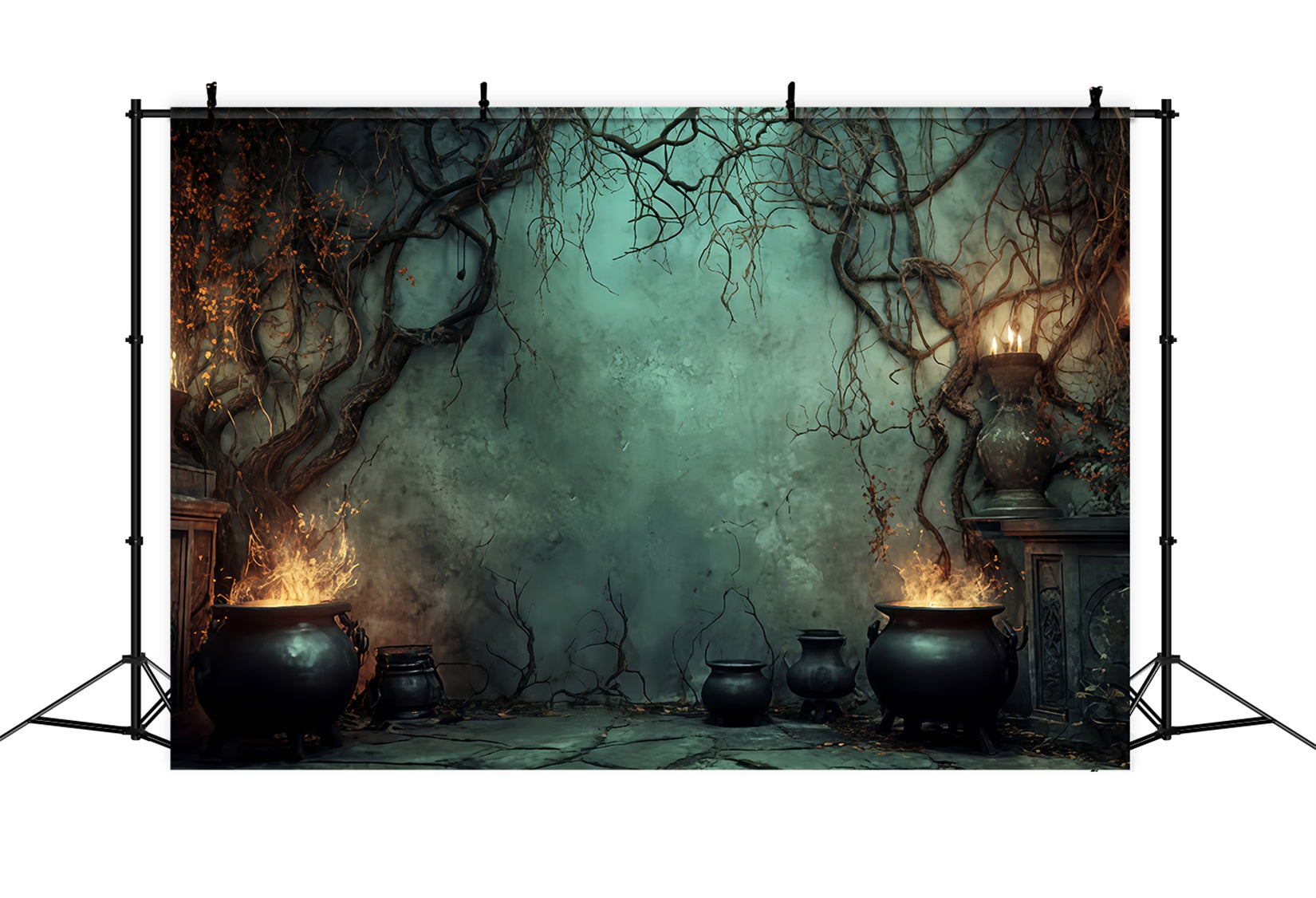 Halloween-Hintergrund Hexenkessel Kerzenflammen Gruselige Halloween-Hintergründe TWW510-40
